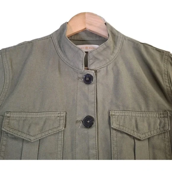 Tory Burch Sgt. Pepper Twill Military Field Jacket Women's M Green Side-Laced - Picture 3 of 10